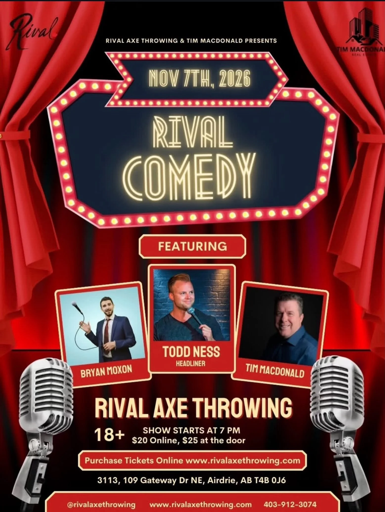 🔥 Student Tim MacDonald @timmacdonaldrealestate is hosting a HILARIOUS comedy night at @rivalaxethrowing !! We helped Tim polish a few sets in the past, and we can attest, this man is FUNNY!! 

👏🏼 See you there Tim!! 

Comedy Night is back on Nove