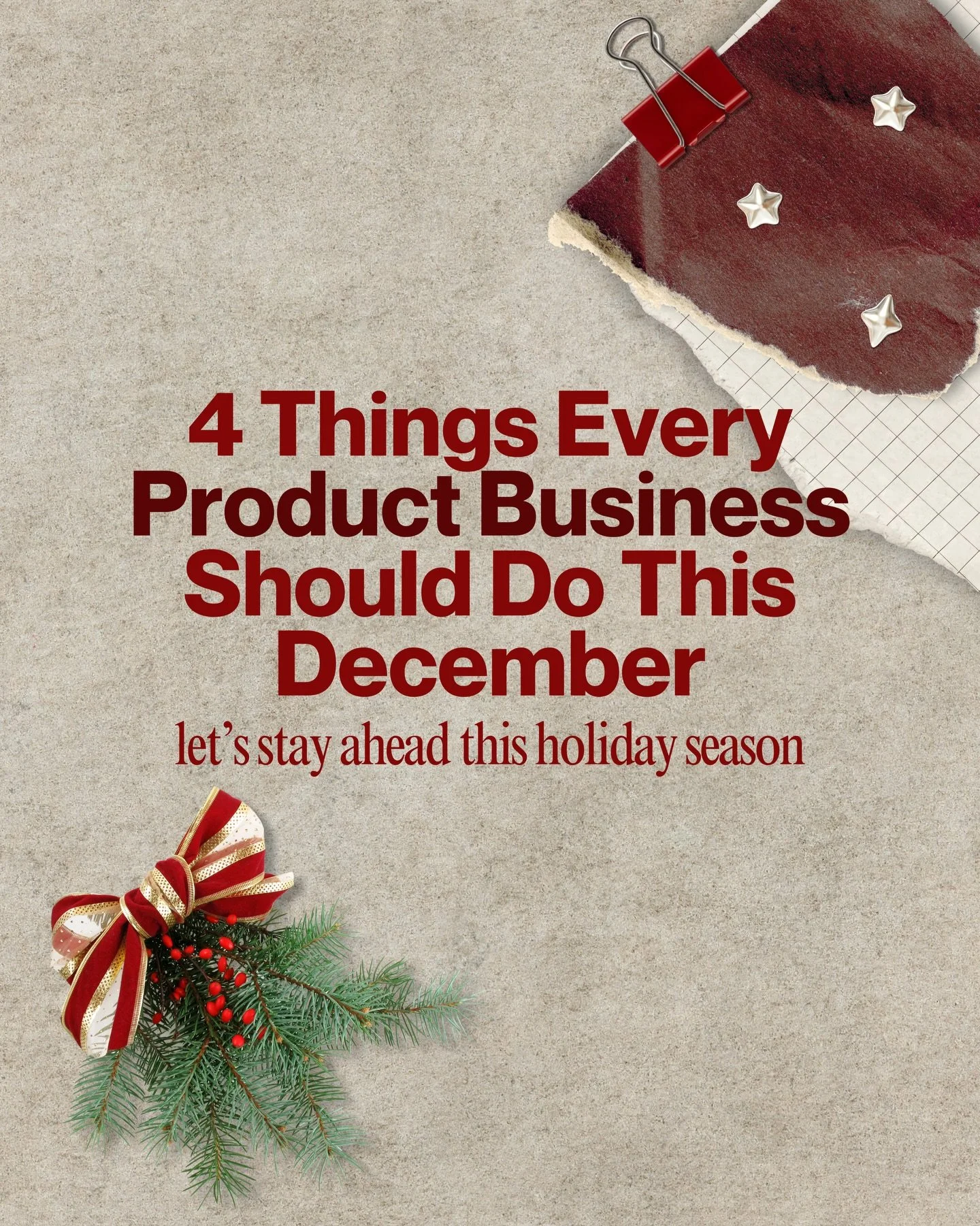 Product-based business owners: December isn&rsquo;t just for holiday orders.

 It&rsquo;s the perfect time to set yourself up for a smoother, stronger Q1.✨

Here are 4 things you should prioritize before the year ends:

 ✔ review your top sellers
 ✔ 