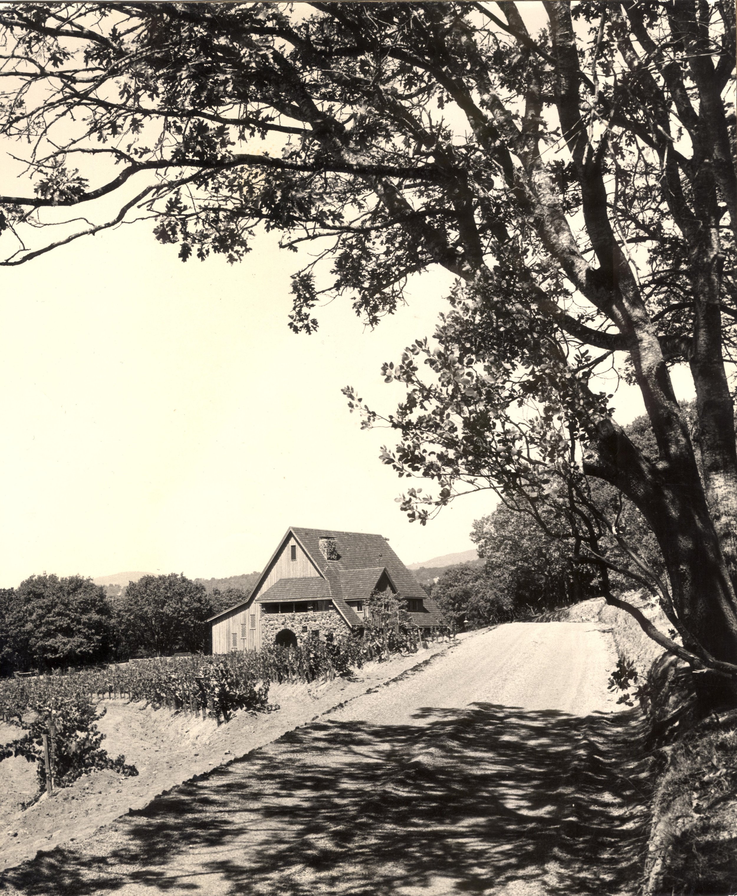 Black and White photo of Hanzell winery in 1950s