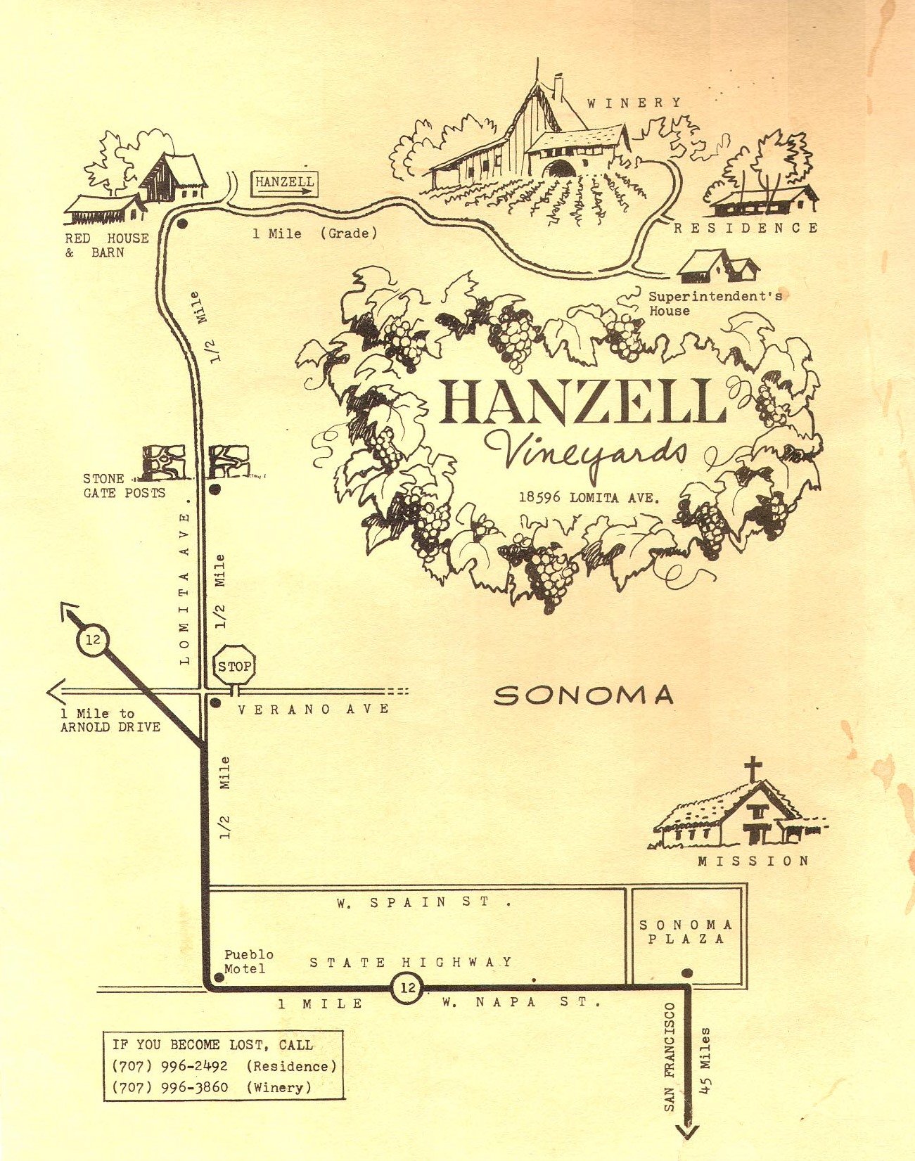 Vintage map  to Hanzell Vineyards