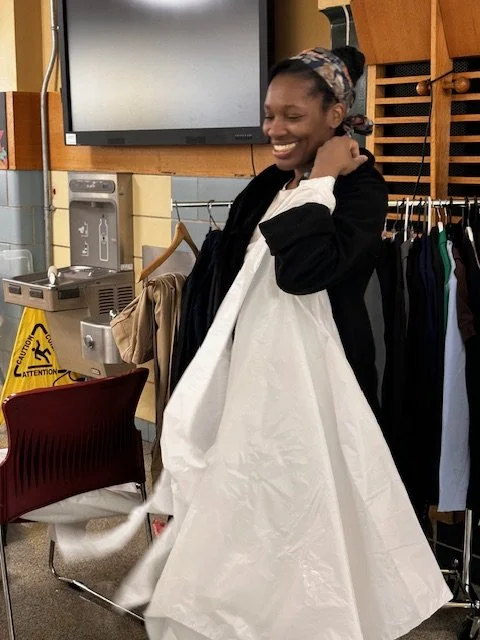 Volunteers handing out bags 