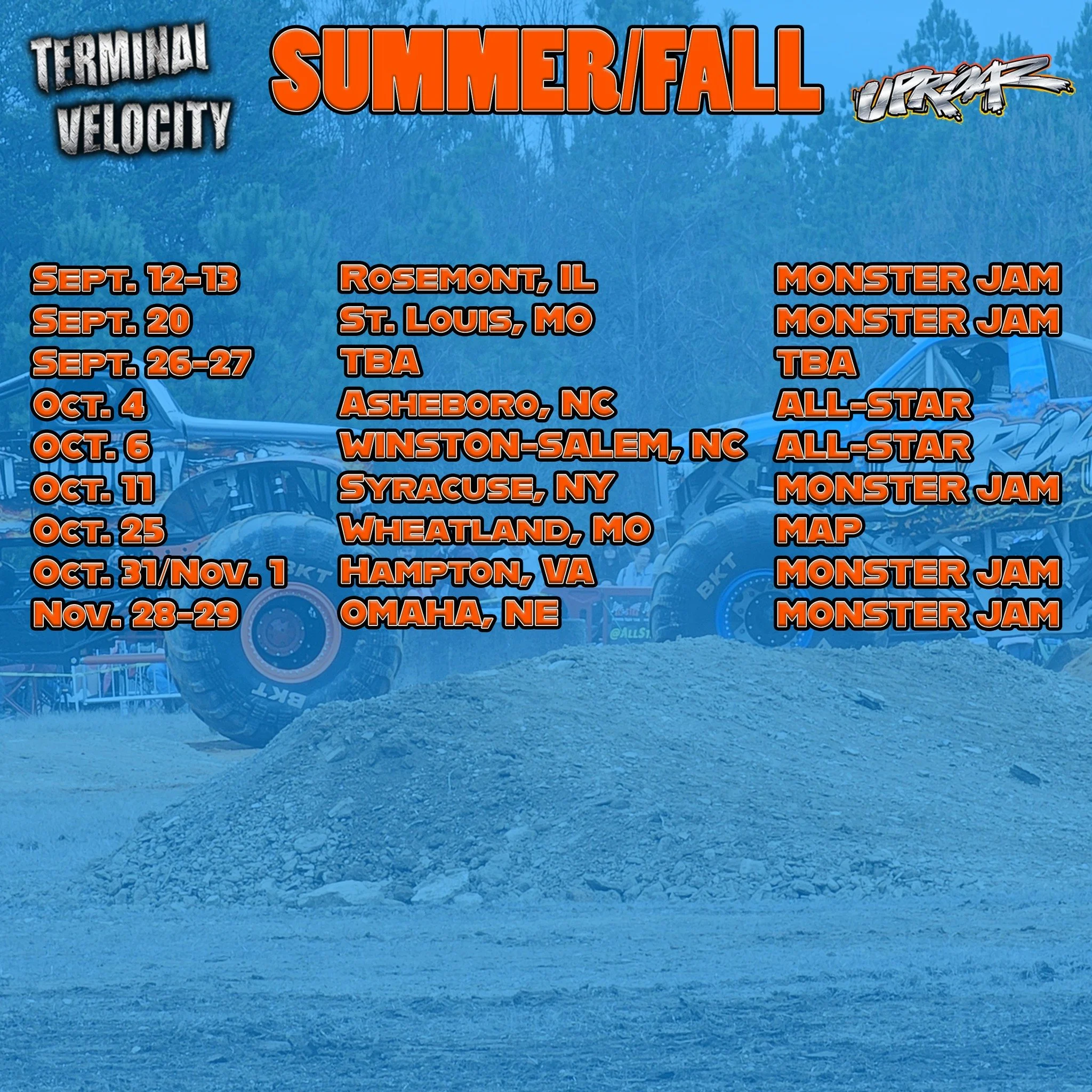 Schedule update! See where @jonzimmergd26 and @jon_zim will be headed for the coming weeks. Some dates may be added!

#terminalvelocitymonstertruck #uproarmonstertruck #senditmotorsports #jonzimmer #jonzimmerjr