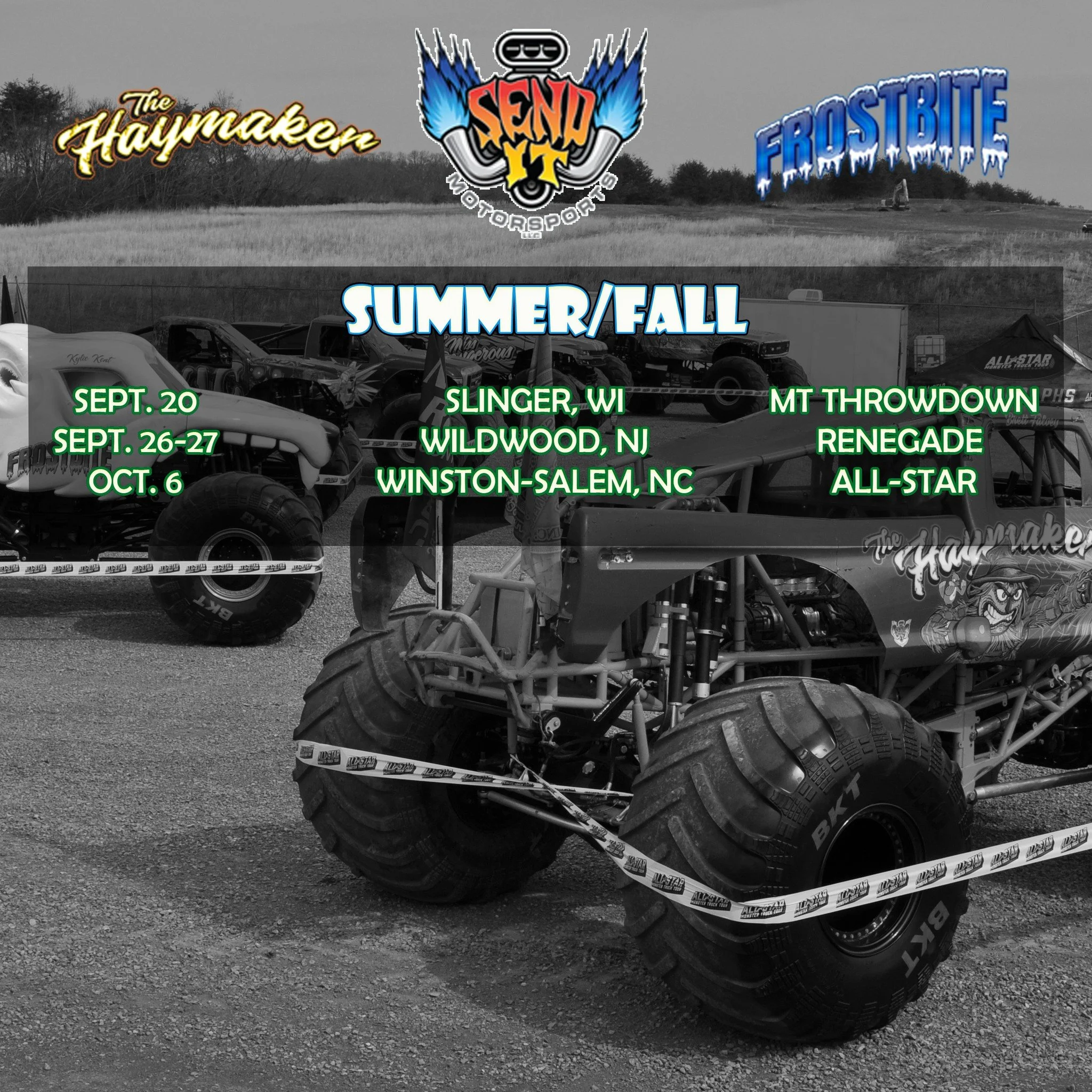 Quick update on your last chances to see @thehaymakermonstertruck and @frostbitemonstertruck for a bit!

#frostbitemonstertruck #thehaymakermonstertruck #kyliekent #chuckiepauken #senditmotorsports
