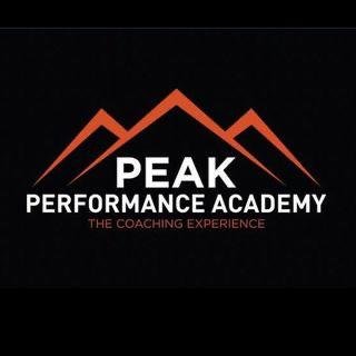 Logo for Peak Performance Academy with three mountain peaks in orange and white text on a black background.