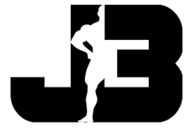 J3 logo with a silhouette of a woman stretching, in black and white.