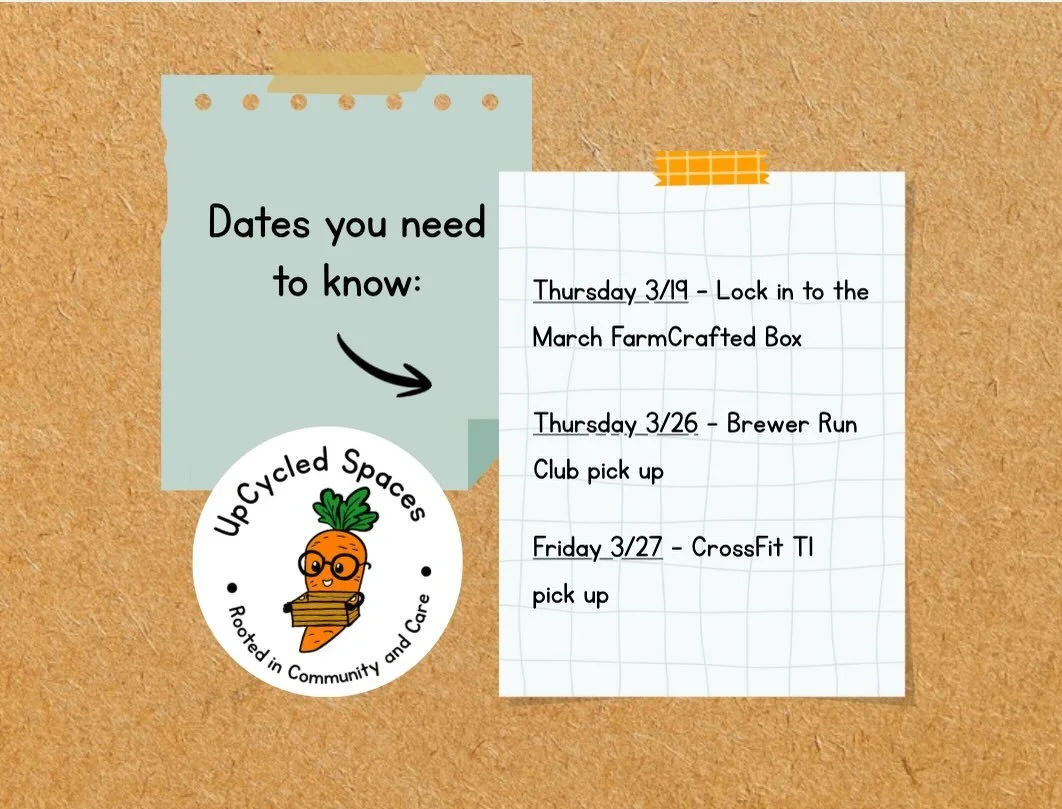 🌱Keeping you in the loop 🌱

Here are the key dates for our March FarmCrafted Box + partner pick‑ups. If you&rsquo;re locking in your box, or grabbing your goodies through Brewer Run Club or CrossFit TI, give this a quick save so it&rsquo;s right at