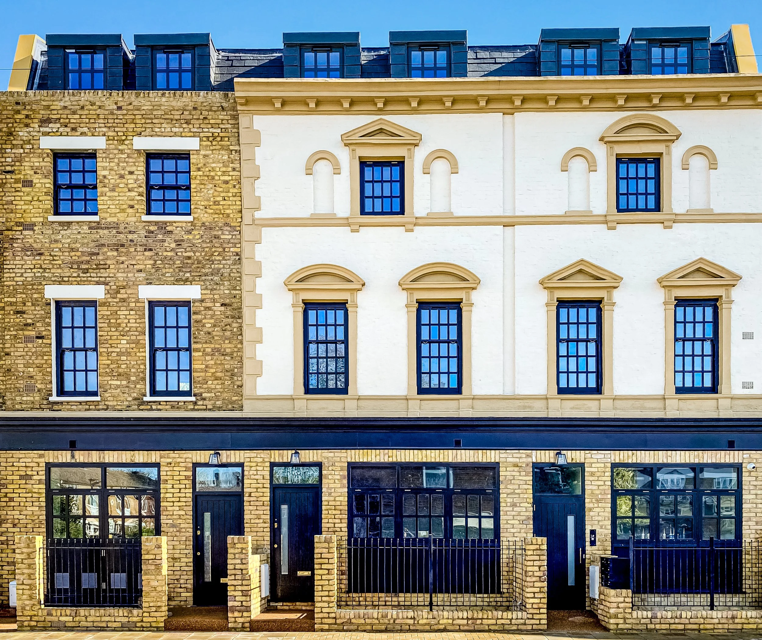 Facade of new build apartment building near Stratford station at Tanners House new build homes