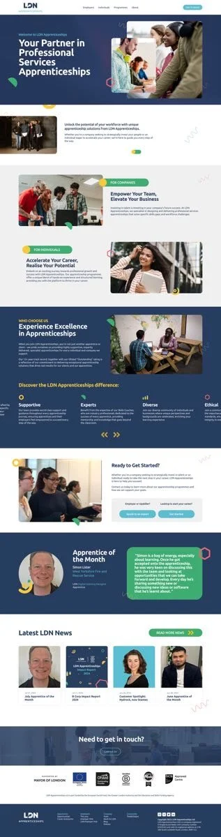 Website screenshot for LDN Apprenticeships