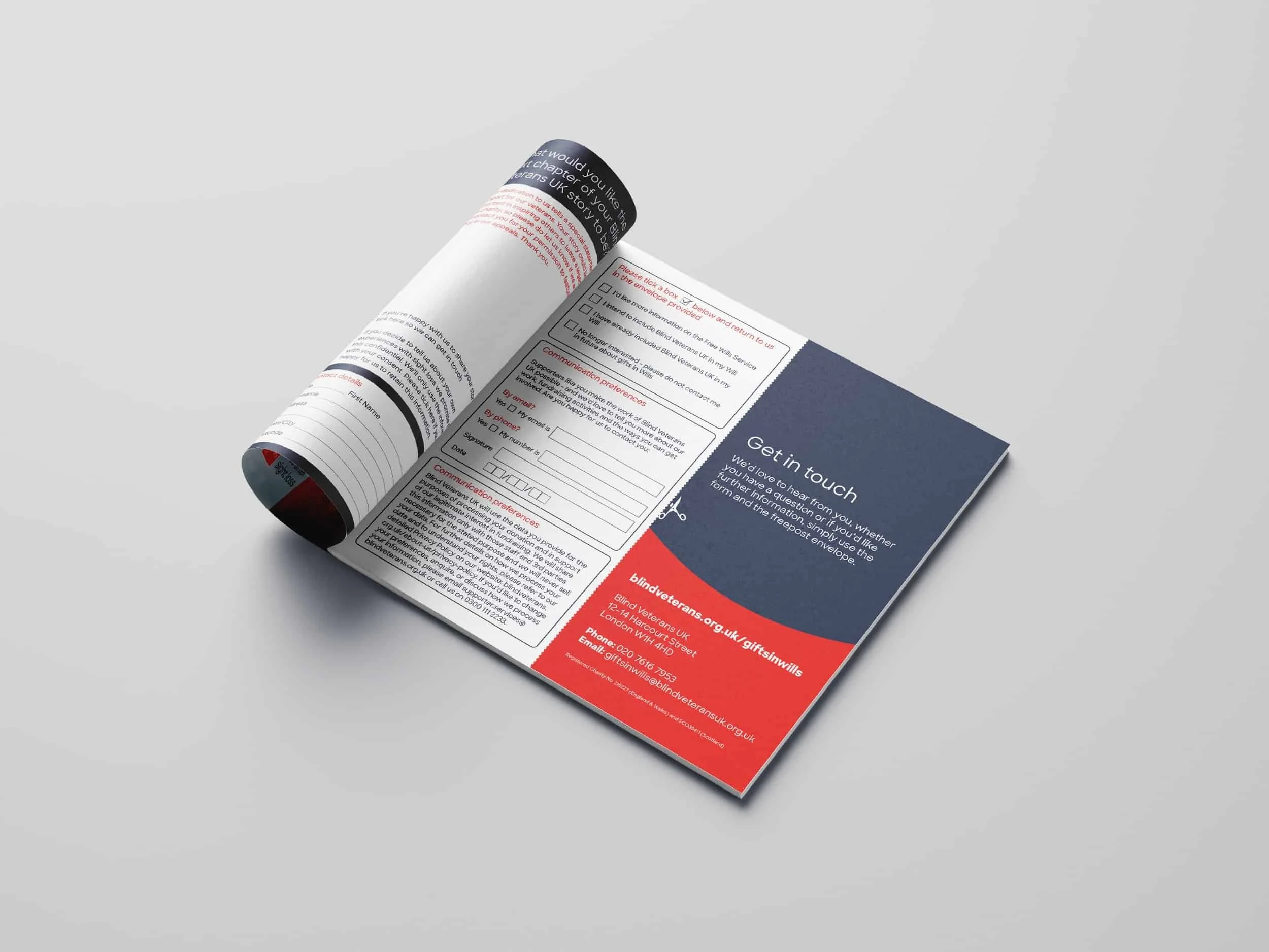 Square booklet design for Blind Veterans UK