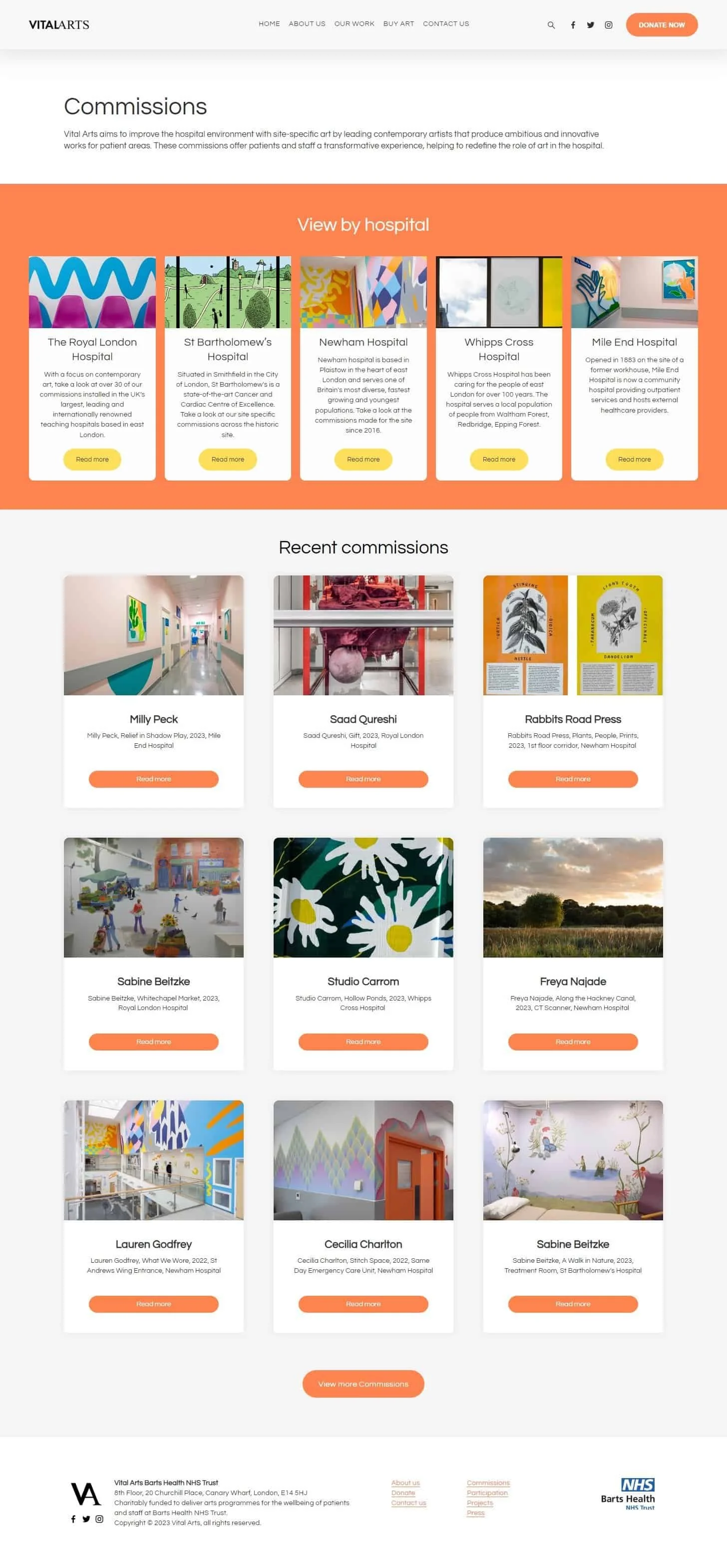 Website screenshot for Vital Arts