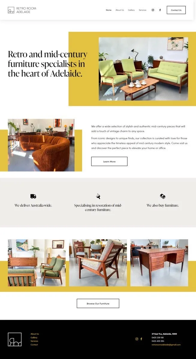 Website screenshot for Retro Room Adelaide