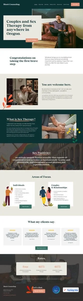 Website screenshot for Bluett Counseling