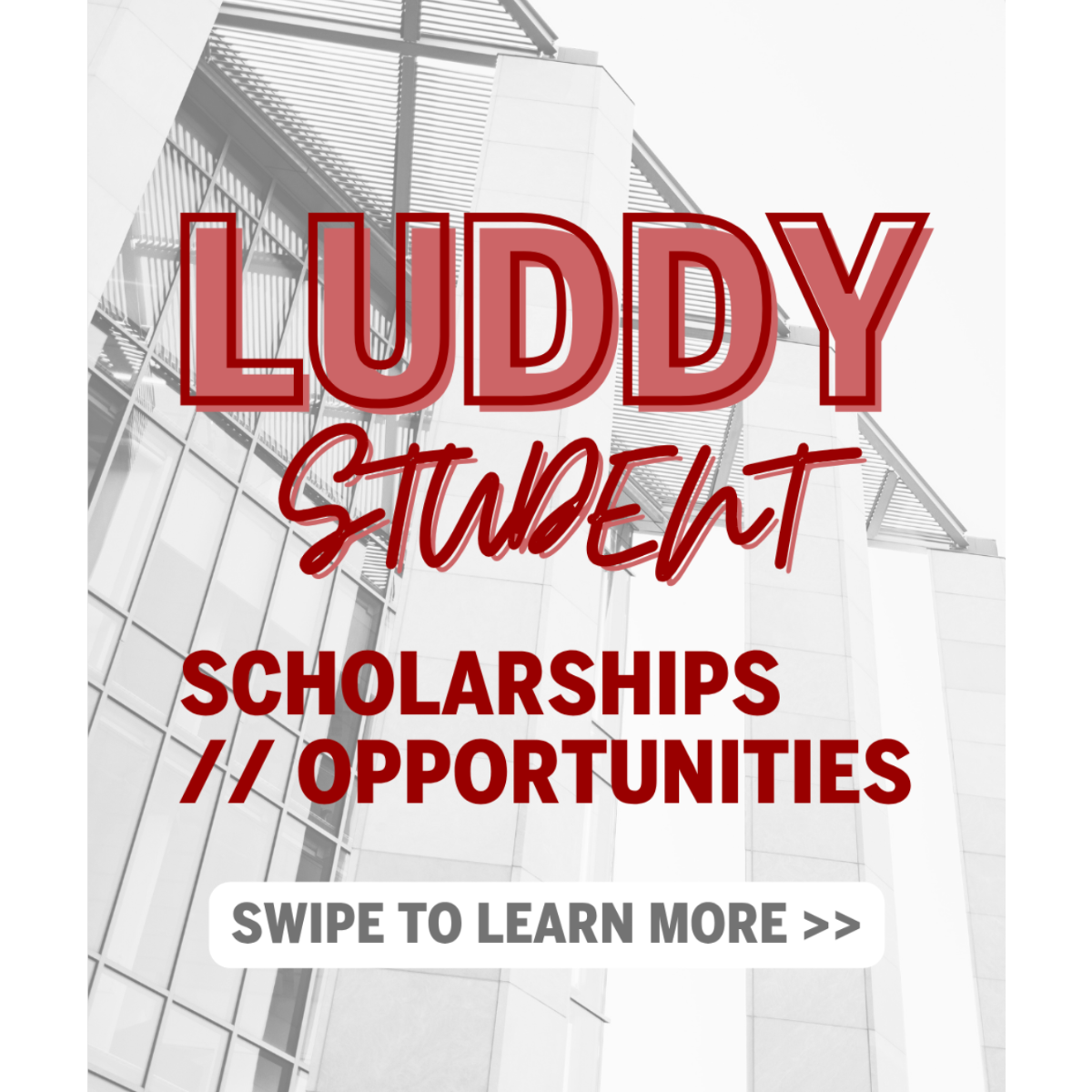 Grey and red flyer that reads: Luddy Student Scholarship Opportunities