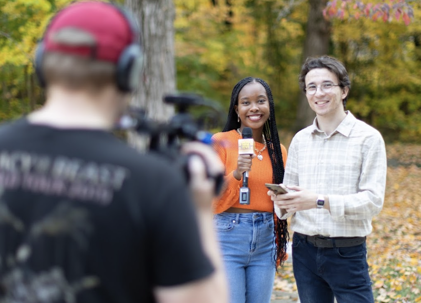 Students film a segment for IUSTV.