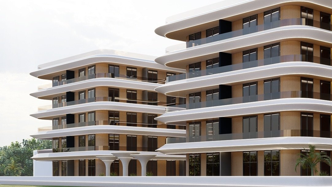 Akıcı kıvrımların fonksiyonellikle buluştuğu konut projesi Goldenland, Ayvalık. Beyaz, p&uuml;r&uuml;zs&uuml;z &ccedil;izgisel hatlar sıcak ahşap tonlarının harmanı zamansız zarafet sunarken estetik ile yaşanabilirlik arasındaki m&uuml;kemmel uyum Ka