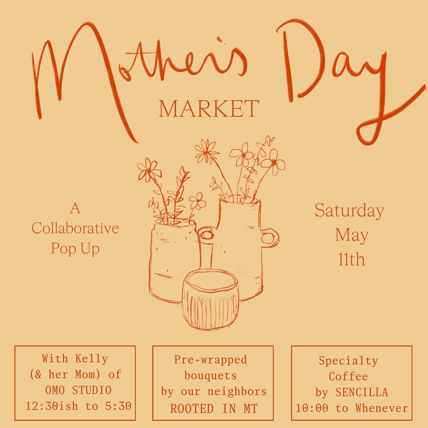 A sweet Saturday for mom 🌻

Join us Saturday, May 11th for a special mother&rsquo;s day pop-up at the collective featuring @omo________ pottery ( + her momma ) , gorgeous bouquets from our friends @rooted.in.mt + speciality coffee from @sencillacoff