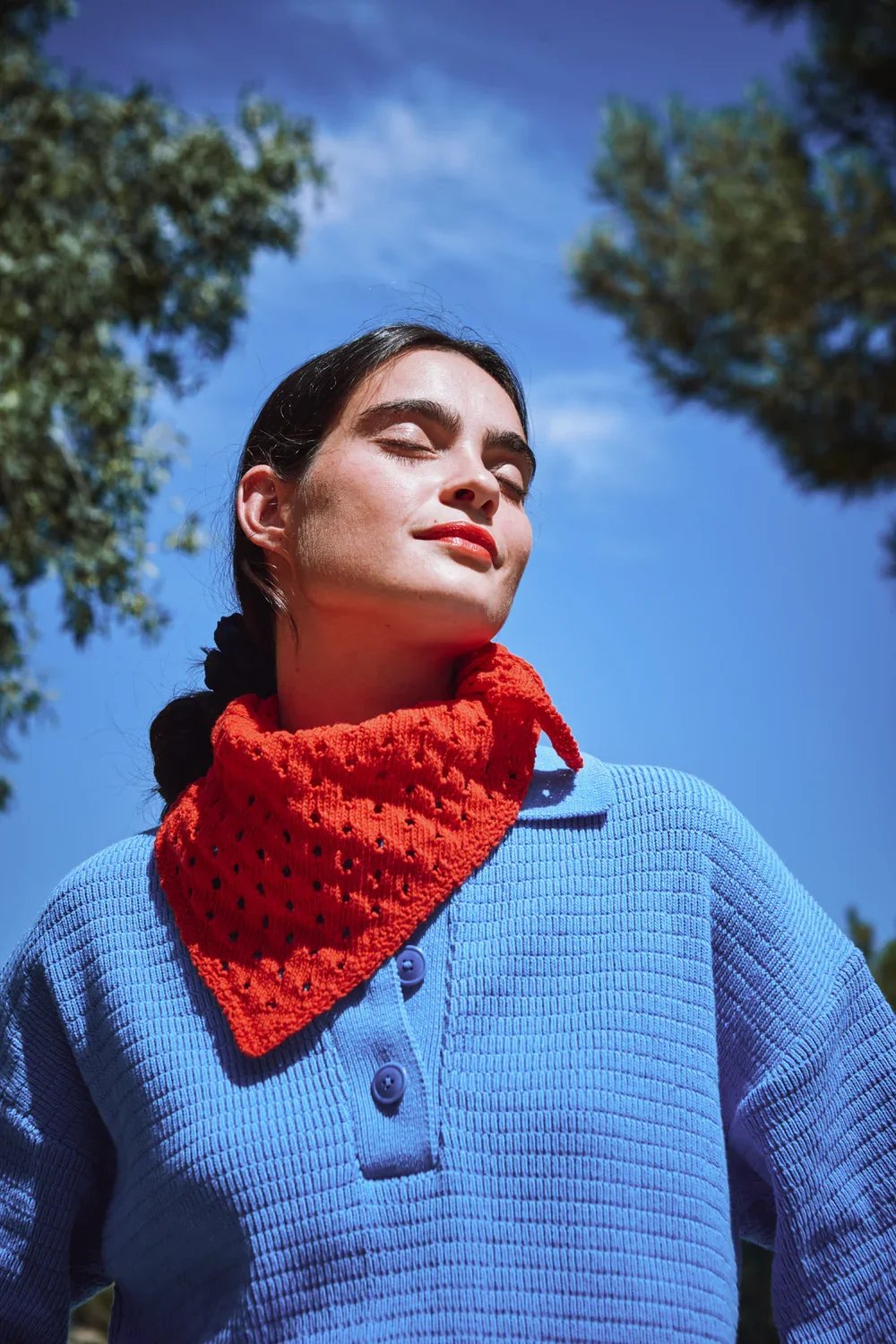 L'Envers Jasmine Red Cotton Bandana Scarf