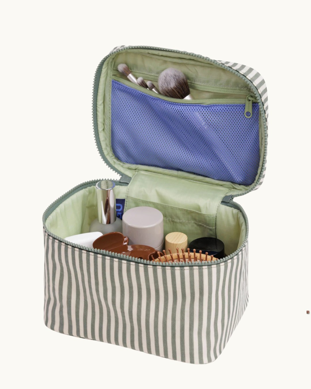Baggu Large Cosmetic Case - Sage Stripe