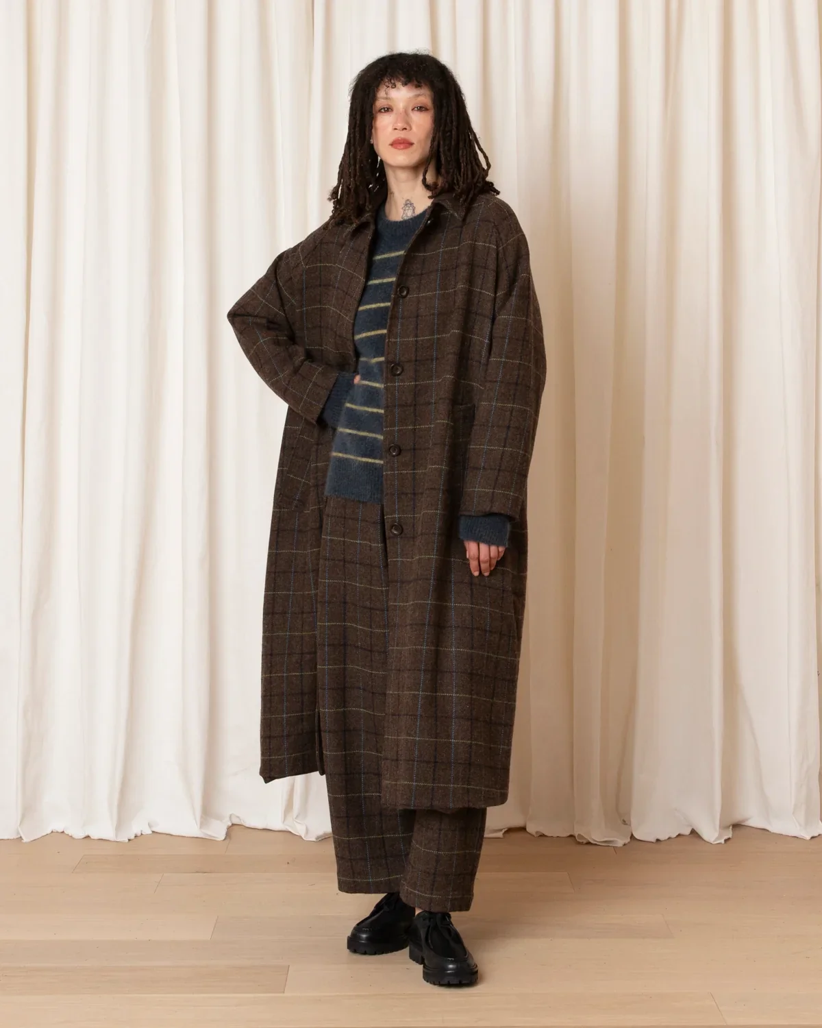 Ali Golden New Wool Trench - Taupe Multicolored Plaid