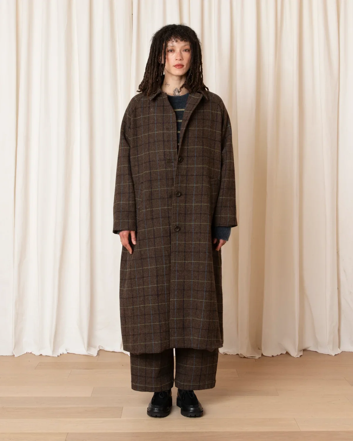 Ali Golden New Wool Trench - Taupe Multicolored Plaid