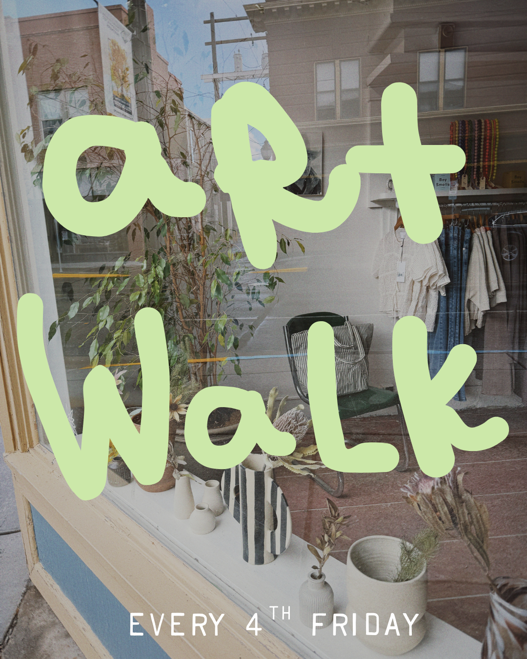 A handwritten flyer promoting Cactus Blossom Collective's participation in the Livingston Summer Art Walks every 4th Friday of the month in the summertime. with artist pop-ups, music, drinks and more.