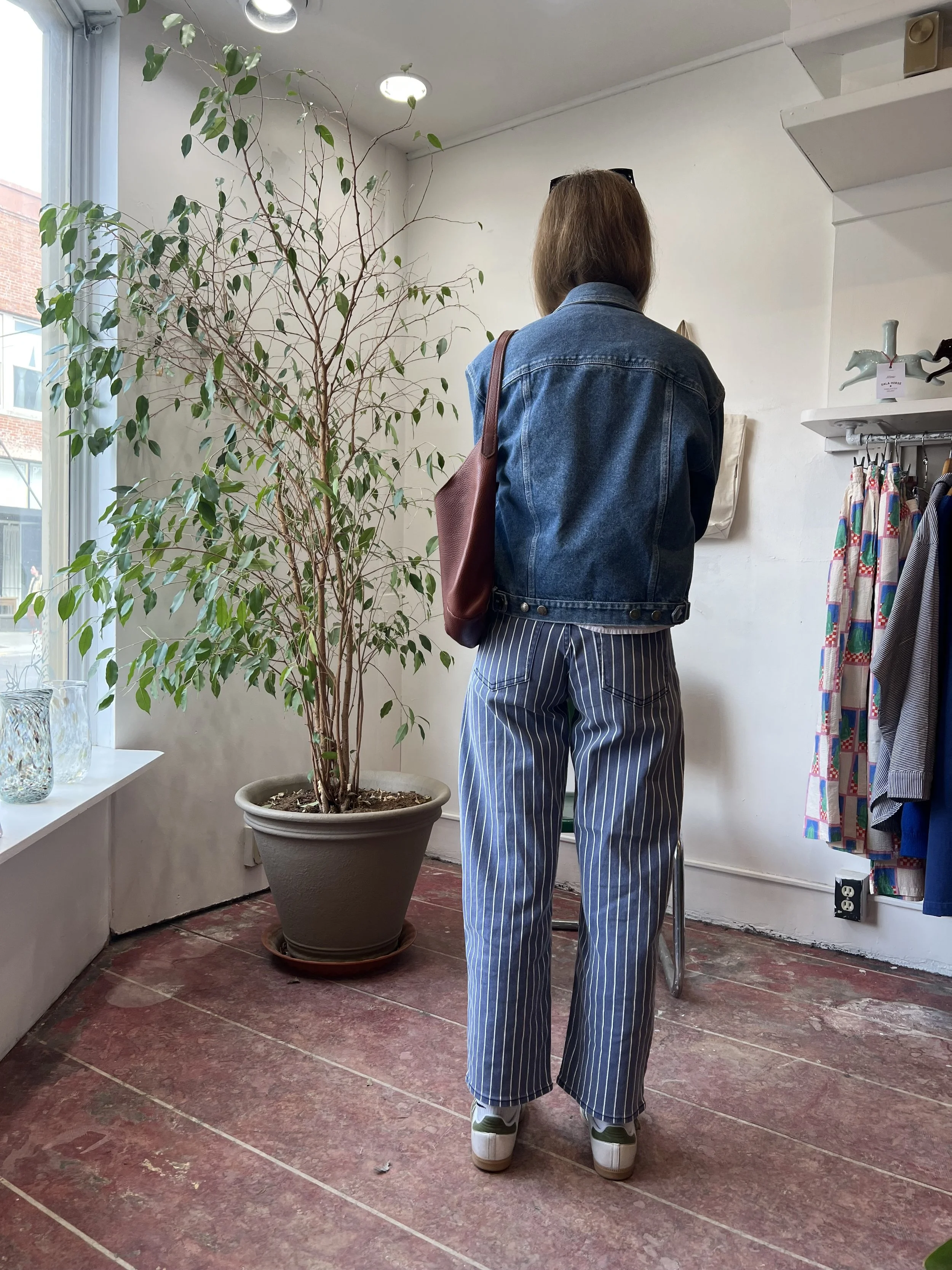 Just Black Denim Navy Stripe Barrel Jean