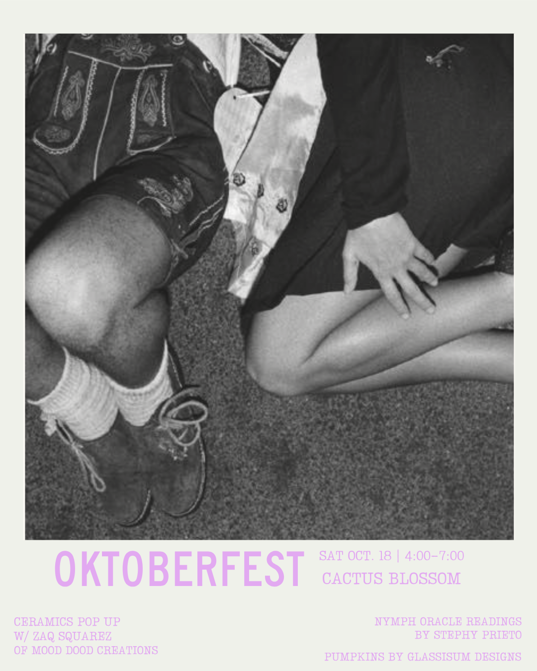 Polaroid type flyer for the Livingston, Montana Oktoberfest celebration where Cactus Blossom Collective will be featuring a ceramics pop-up with local ceramic artist and festive hand blown glasses by our in-hour artist Katie Sisum of Glassisum Design