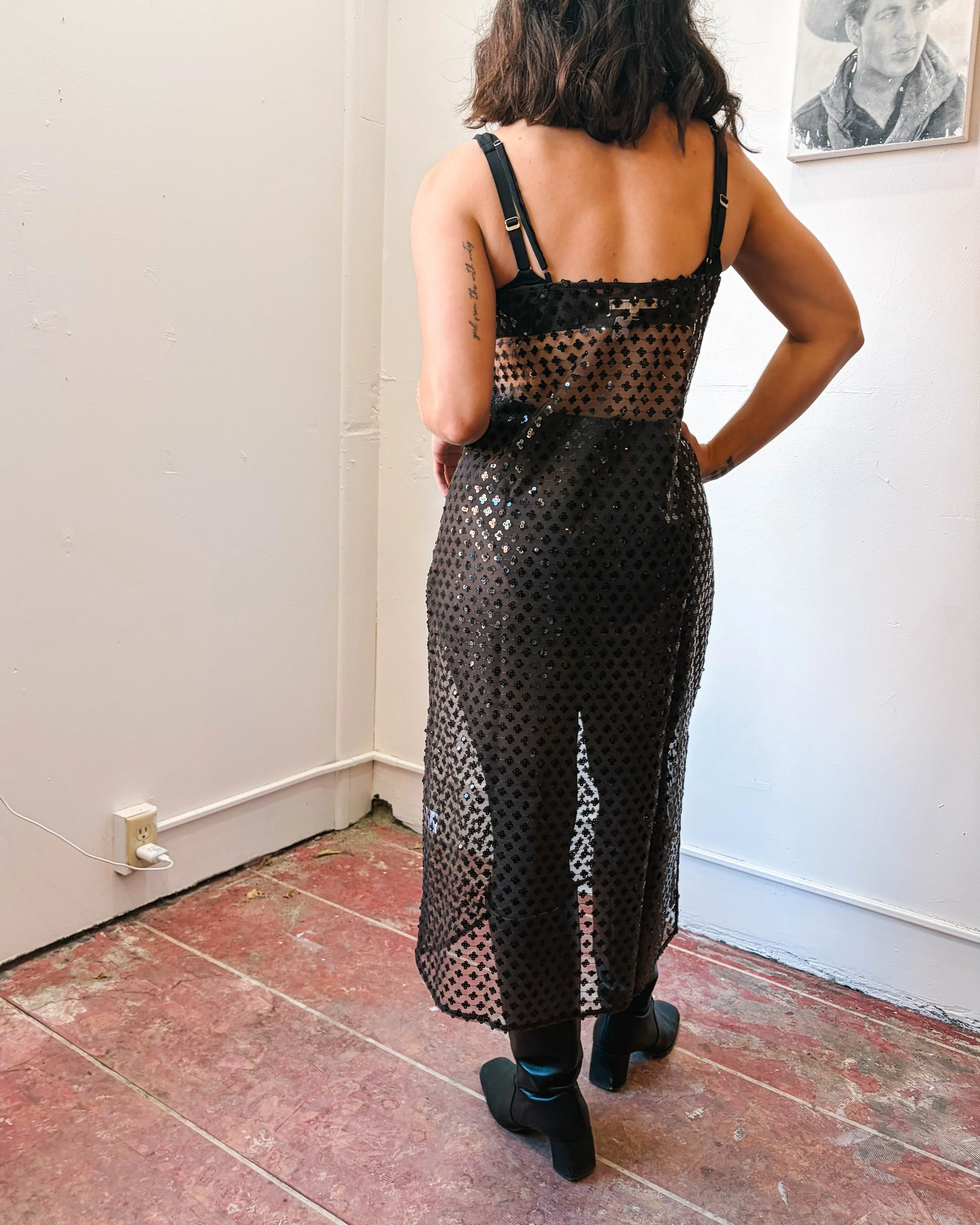 Aii Golden Slip Dress - Taupe & Black Sequins