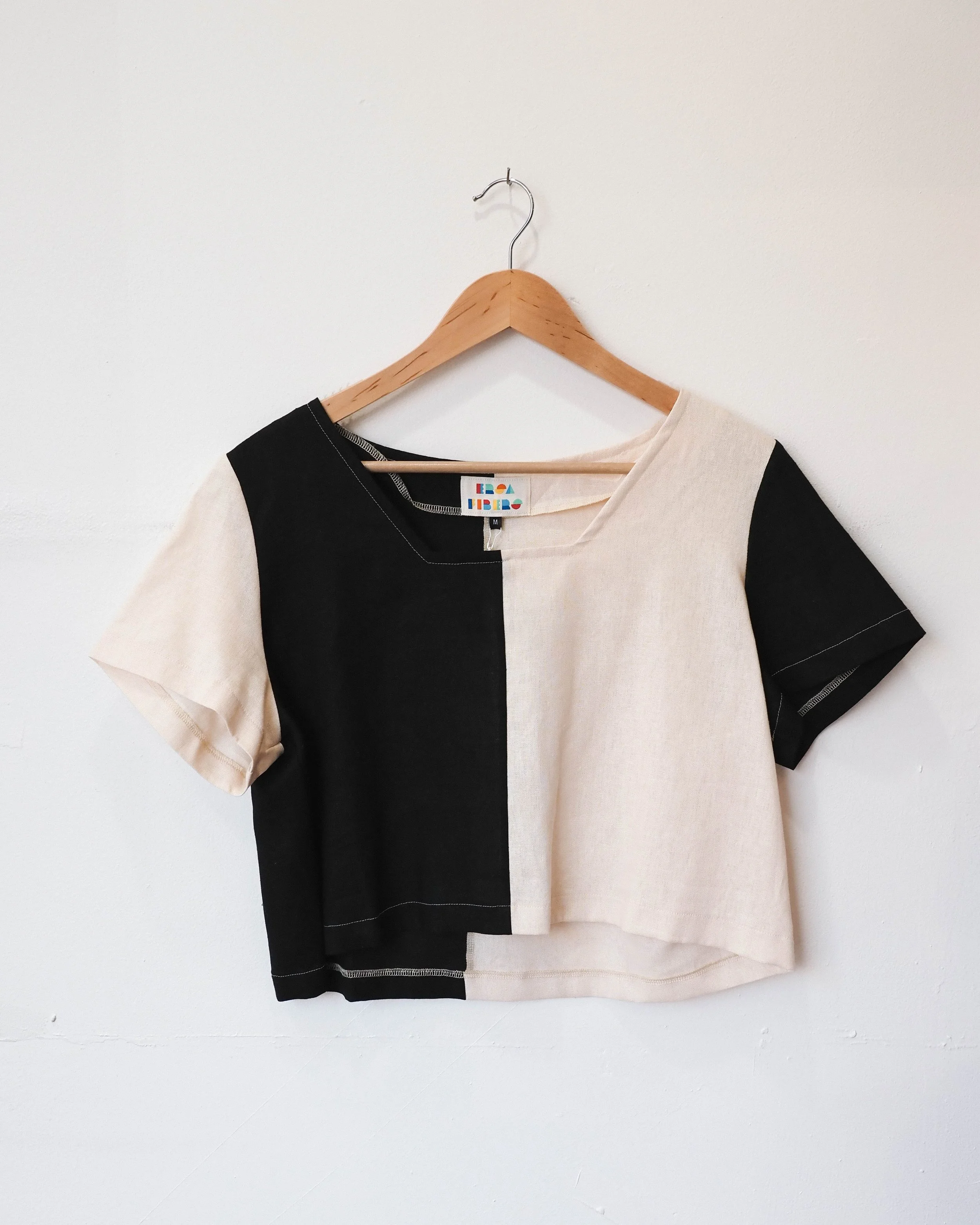 Ursa Fibers Quilted Crop Top in Black and Cream