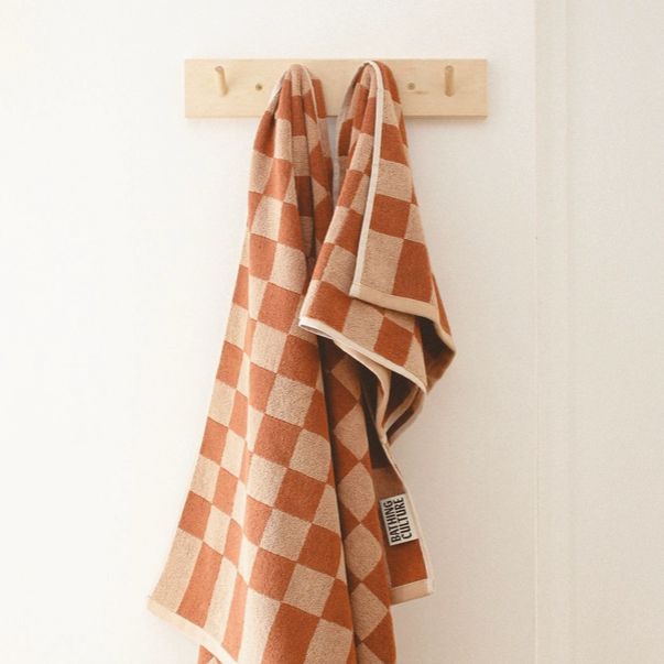 Bathing Culture Check Organic Cotton Towel - Clay