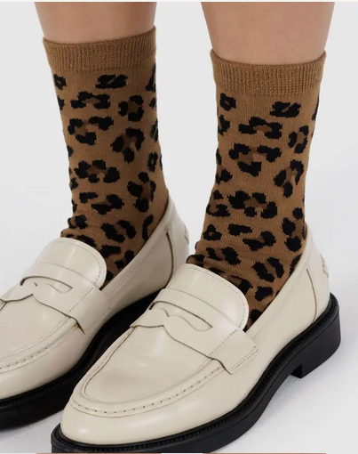 Baggu Crew Socks in Leopard Print