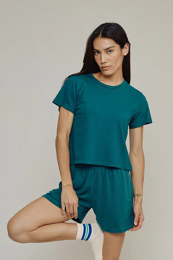 Jungmaven Cropped Ojai Tee - Deep Teal