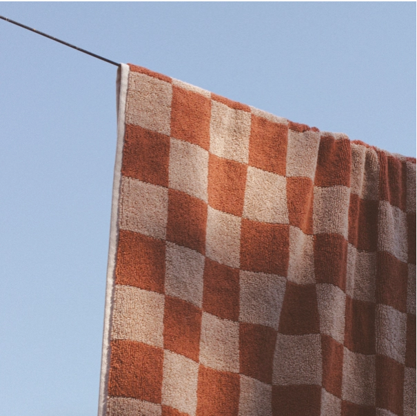 Bathing Culture Check Organic Cotton Towel - Clay