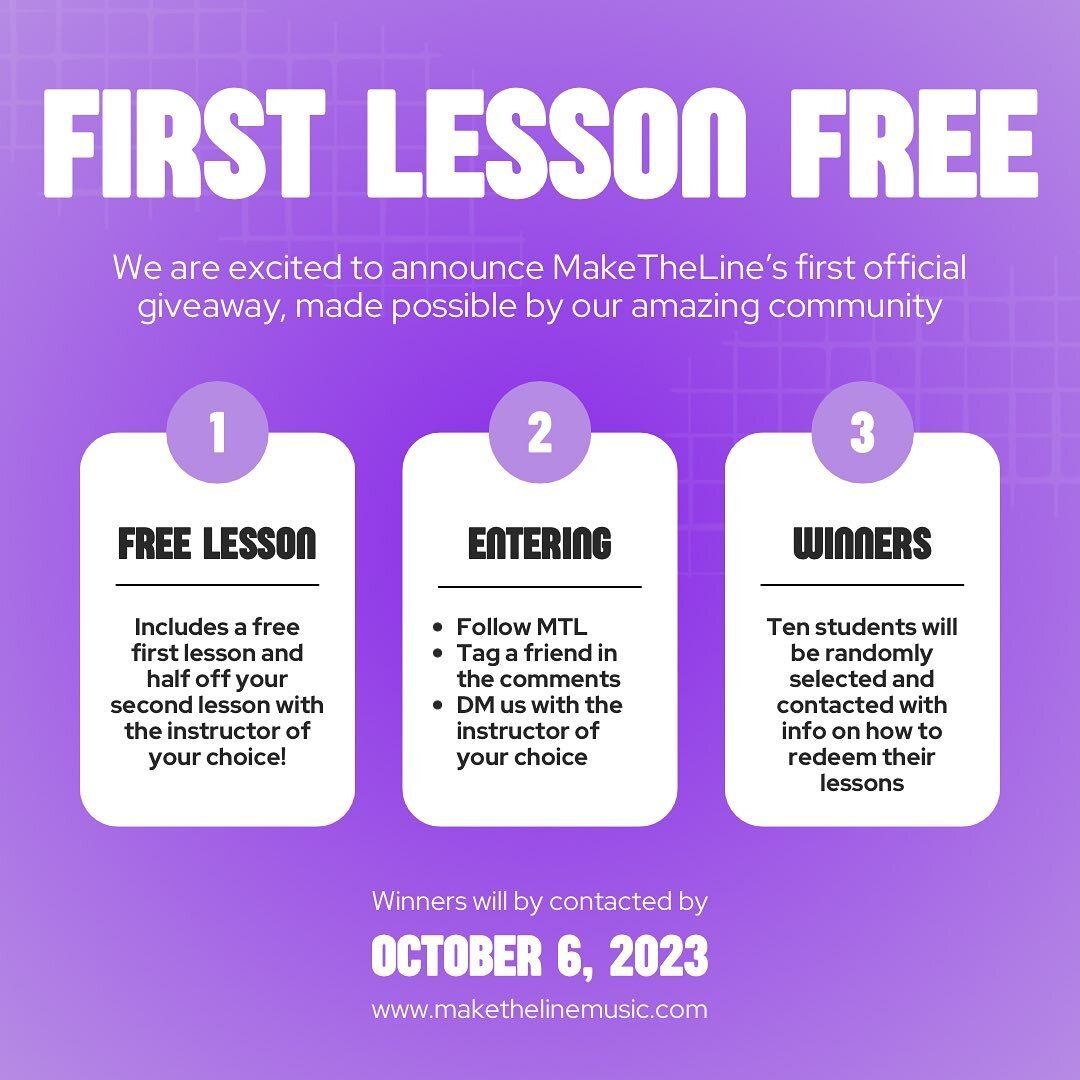 We are beyond excited to start the first MakeTheLine lesson giveaway! Giving back to the drumming community is one of our core values, and we look forward to continue providing students with access to quality drum instructors.

To Enter:
- Follow @ma