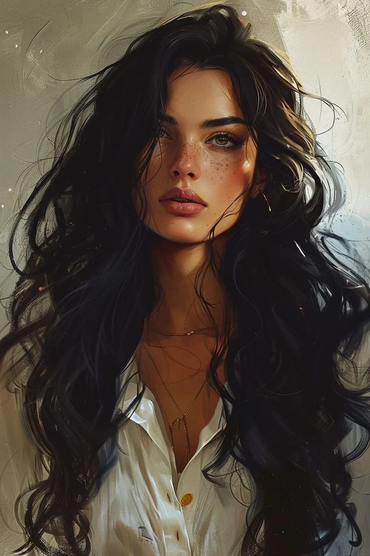 a painting of a woman with long black hair.jpeg