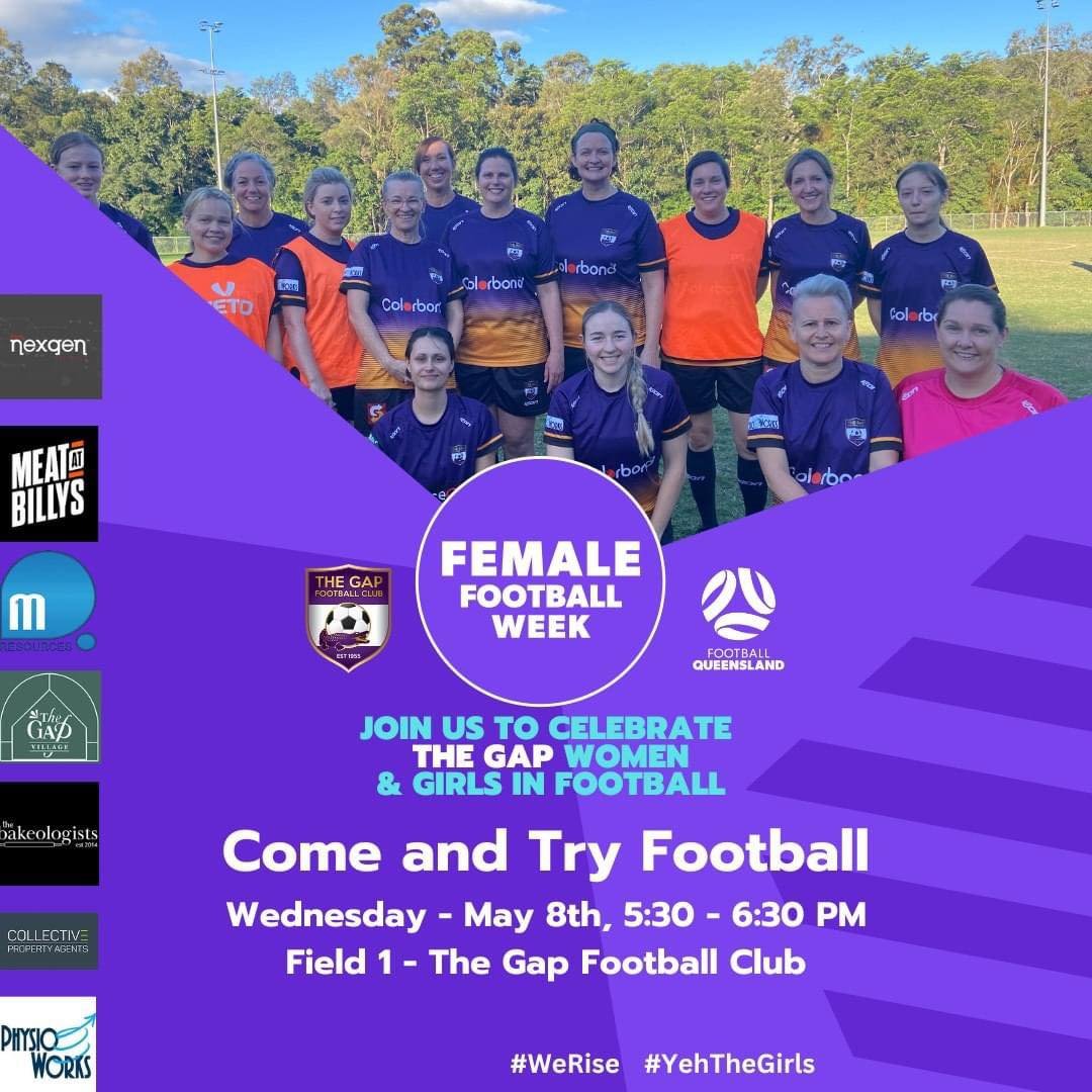 Whether you're a seasoned player or have never kicked a ball before, this event is for YOU! 

⚽ Female Football Week at The Gap Football Club!
🗓 Date: May 8th | ⏰ Time: 5:30 - 6:30 PM
📍 Location: Field 1, The Gap Football Club

Join us for a day fi