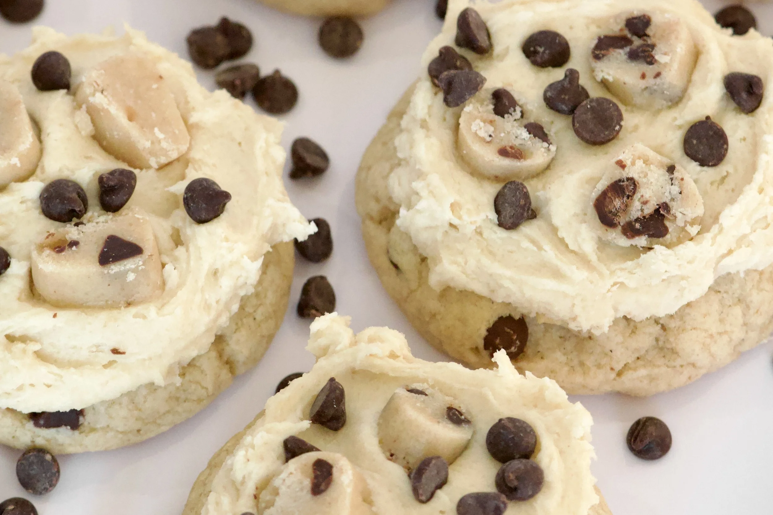 brown sugar cookie dough cookies with mini chocolate chips and cookie dough chunks