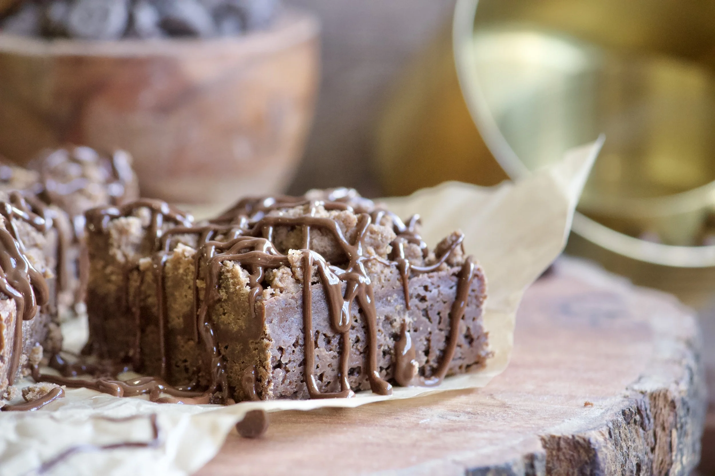 chocolate cream bars with crumb topping and fudge center