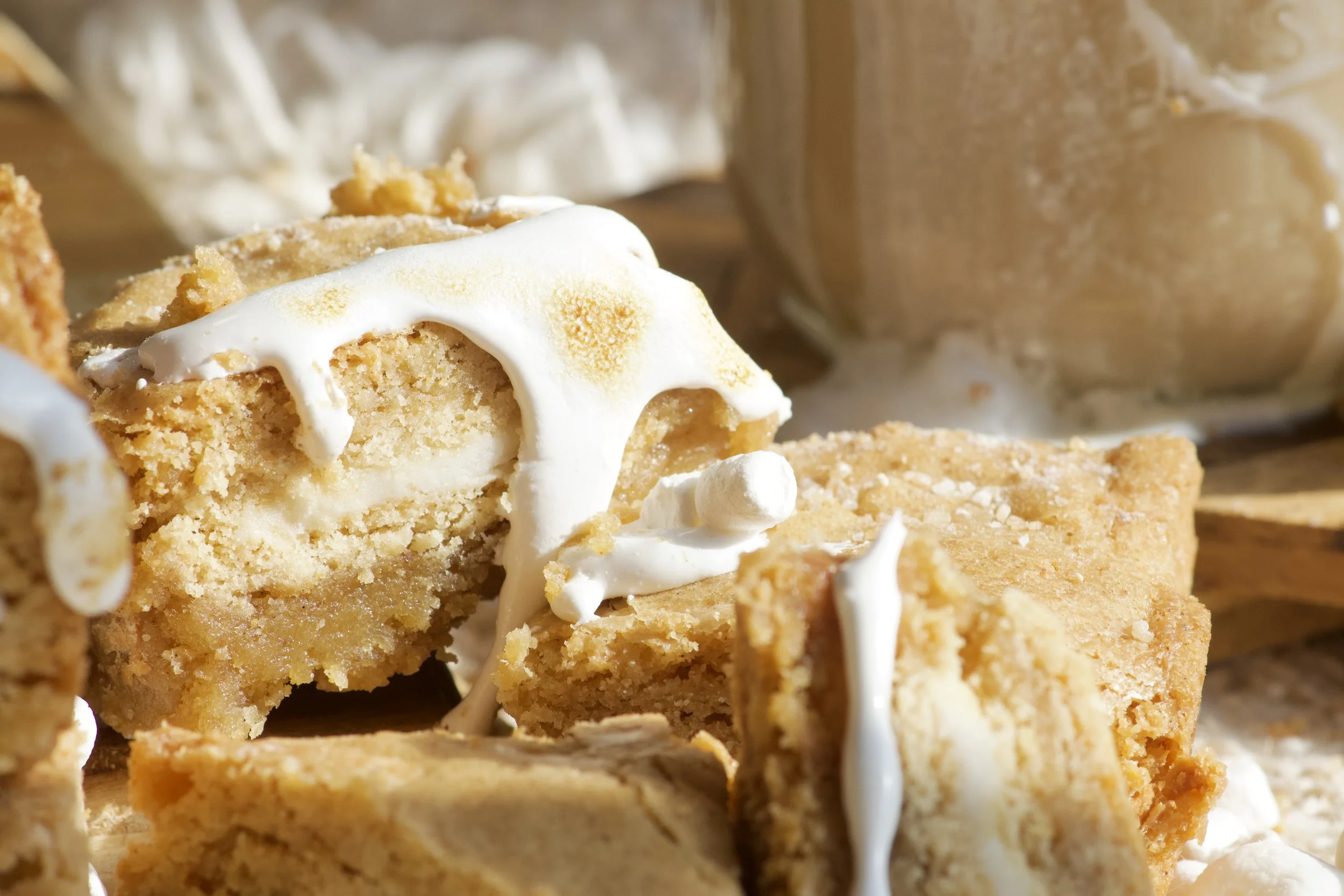 blondies with golden oreos and toasted marshmallow fluff and butterscotch chips