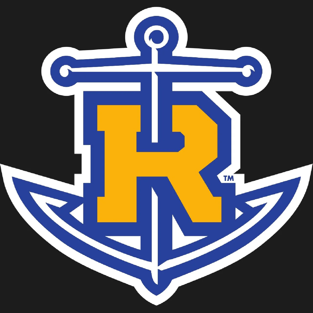 A logo featuring a yellow letter R overlaid on a blue anchor on a black background.