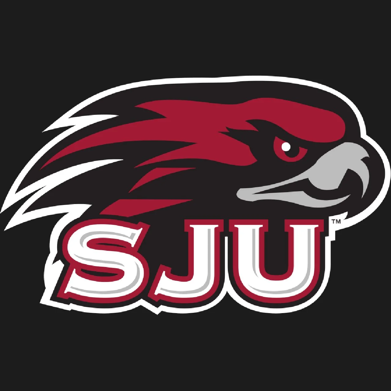 Logo of Saint Joseph's University featuring a stylized hawk head in red and black with the initials SJU underneath.