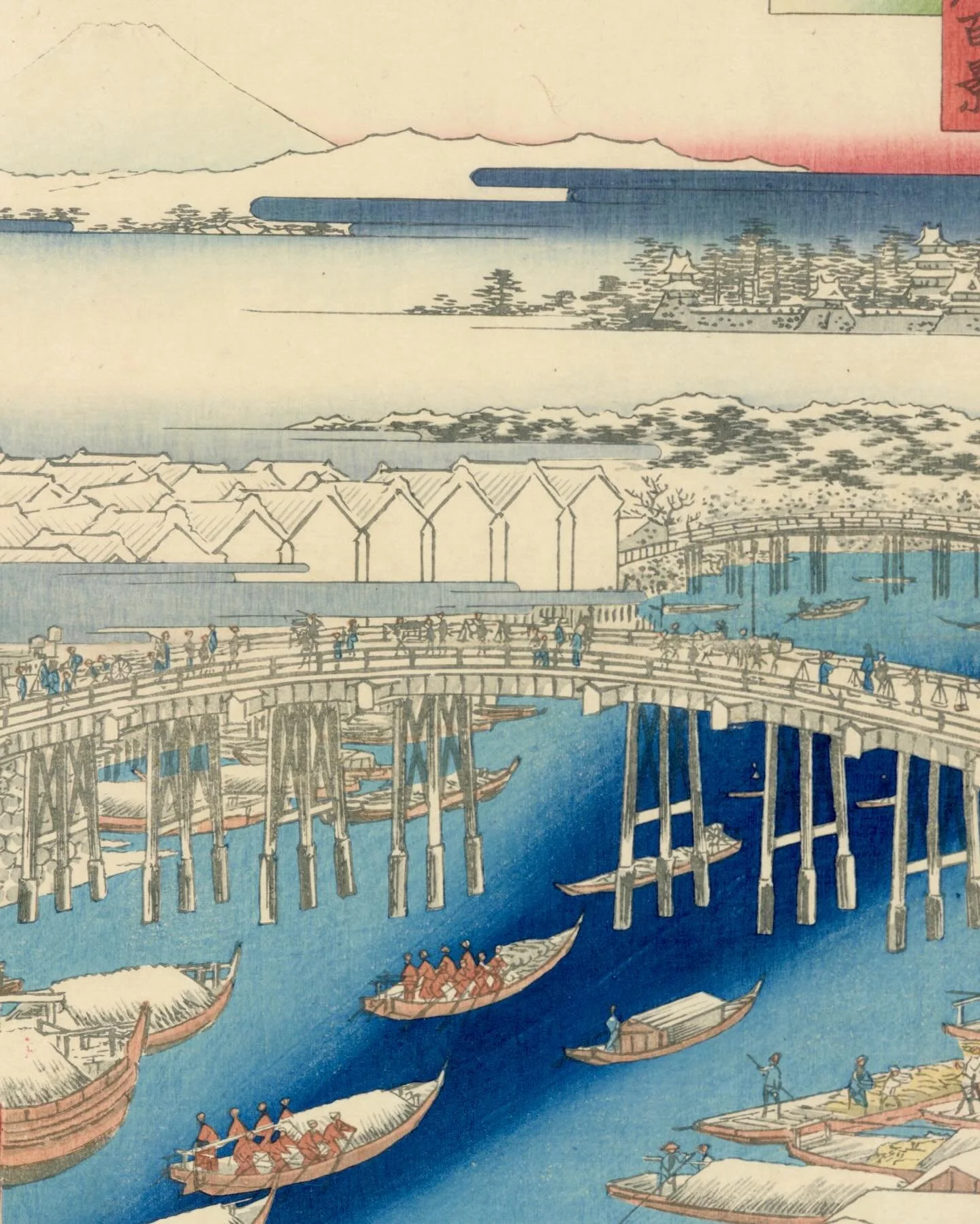 This is &ldquo;Nihonbashi: Clearing After Snow&rdquo; from Hiroshige&rsquo;s &ldquo;100 Famous Views of Edo.&rdquo; It&rsquo;s my new featured print. This design has it all &ndash; the busy fish market; the icy river; the distant storehouses; the roy