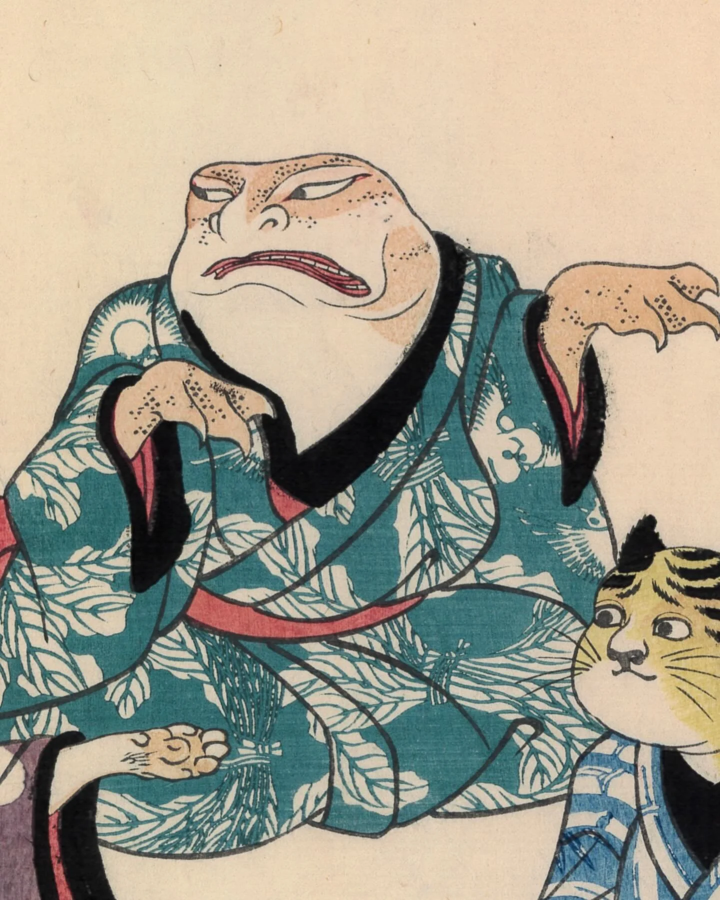 歌川国芳 Utagawa Kuniyoshi (1798&ndash;1861)

道化拳合 二代目市川九蔵の虎、四代目中村歌右衛門の蛙、六代目松本幸四郎の狐 A Comical Ken Game: Actors Ichikawa Kuzo II as a Tiger, Nakamura Utaemon IV as a Toad, and Matsumoto Koshiro VI as a Fox

Ca, 1847

For more information on the artwork vi