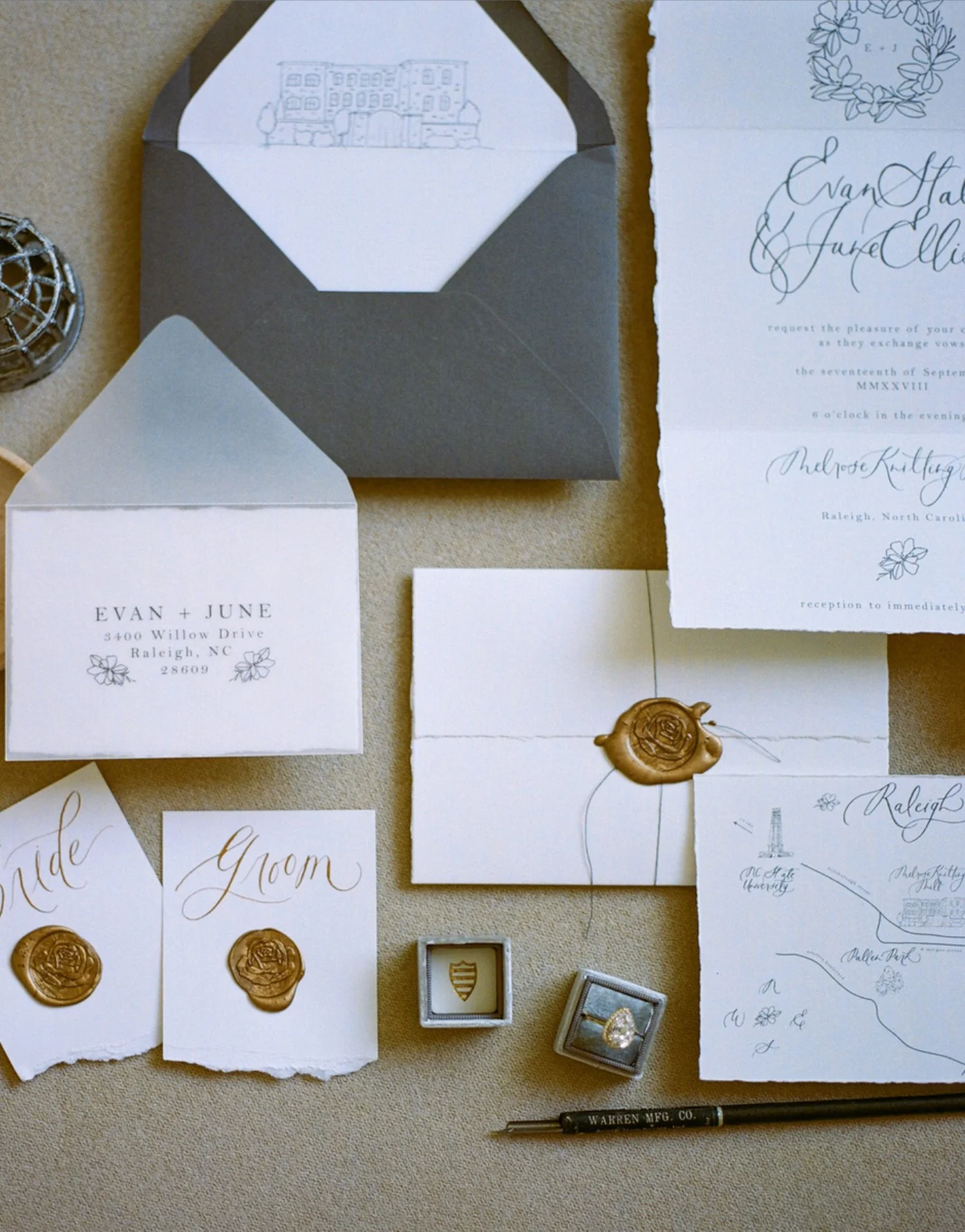 Wedding invitation flat lay