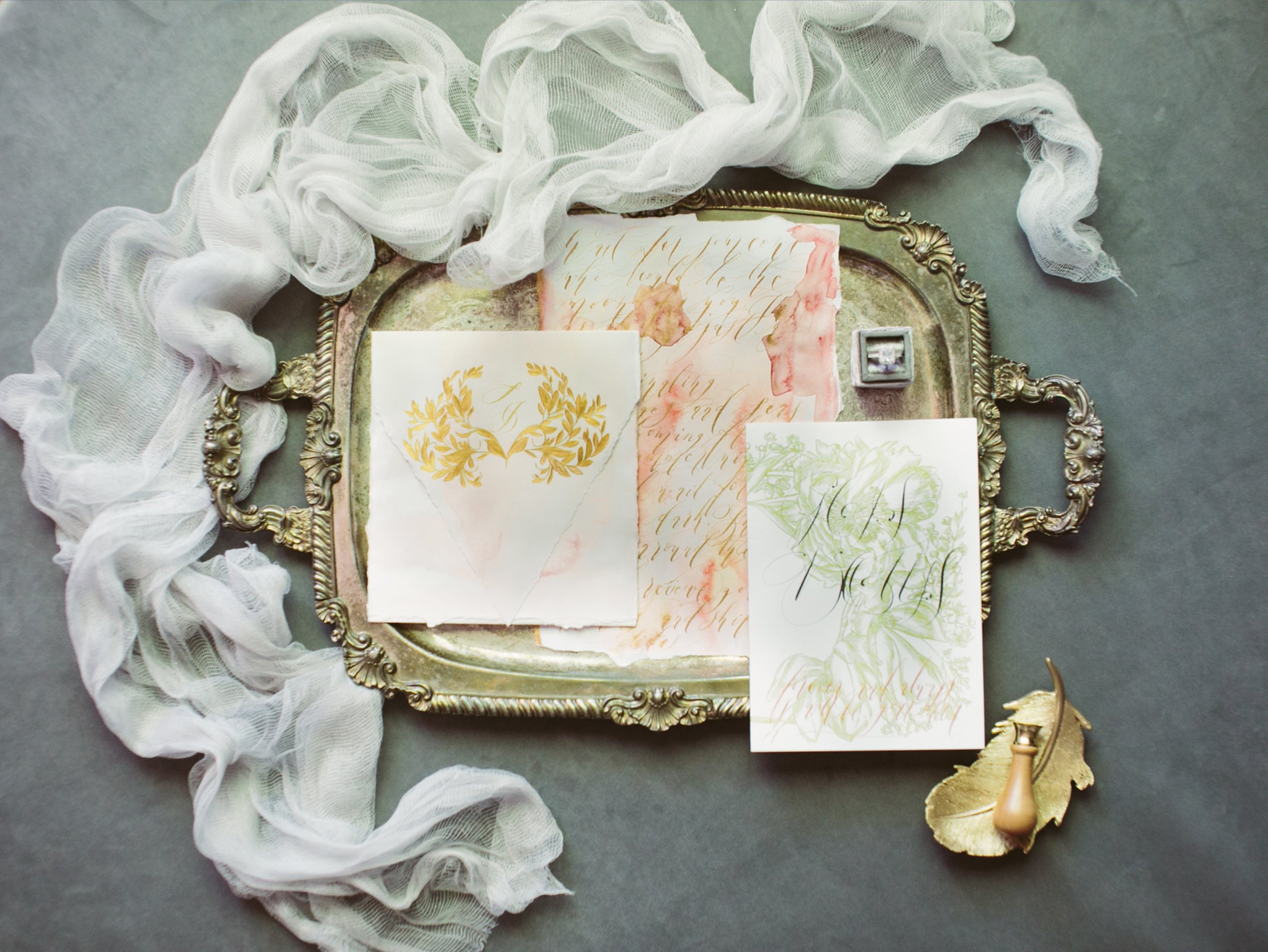 Luxury wedding invitation flat lay