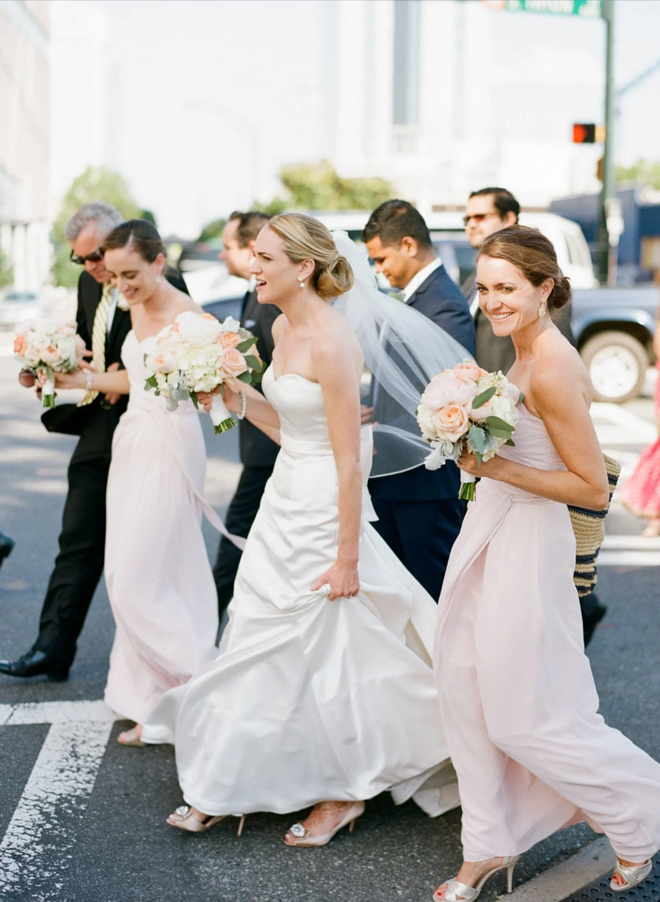 Bridal party crossing street