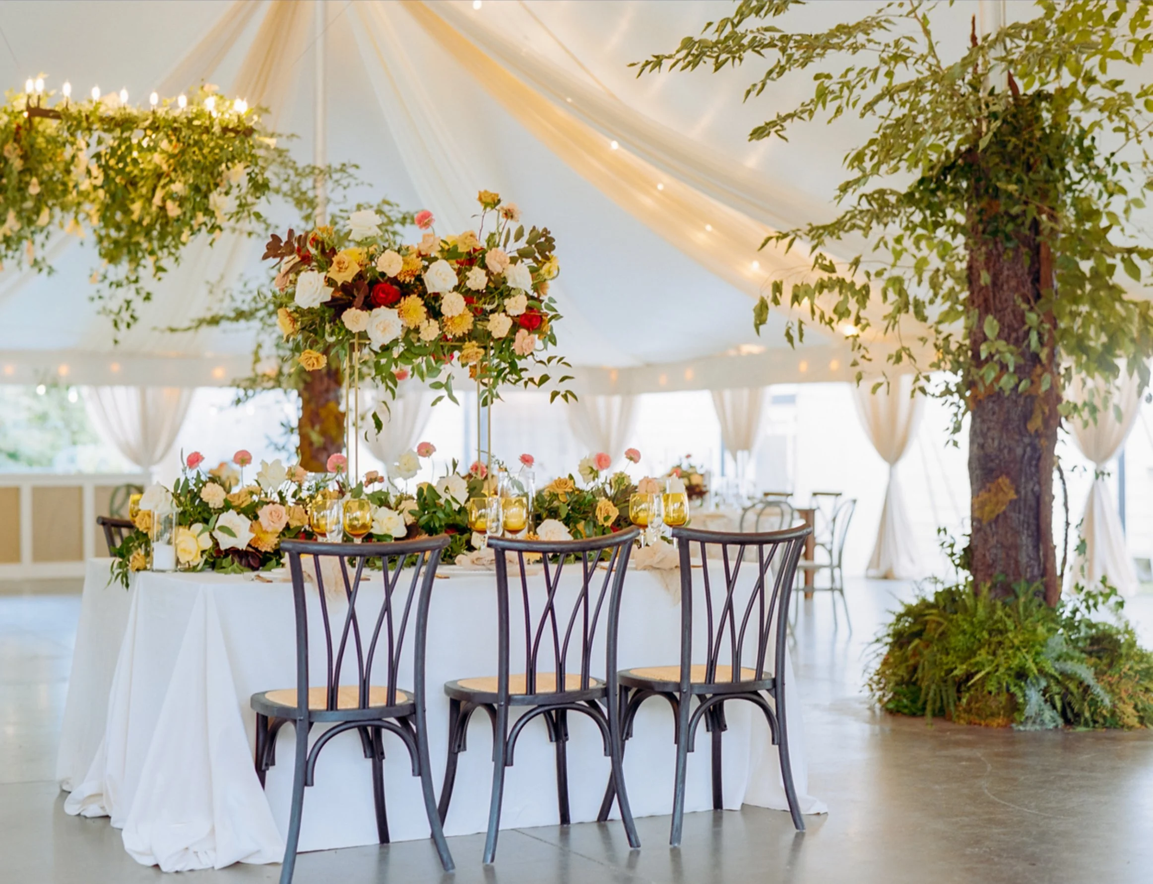 Luxury tent wedding flowers