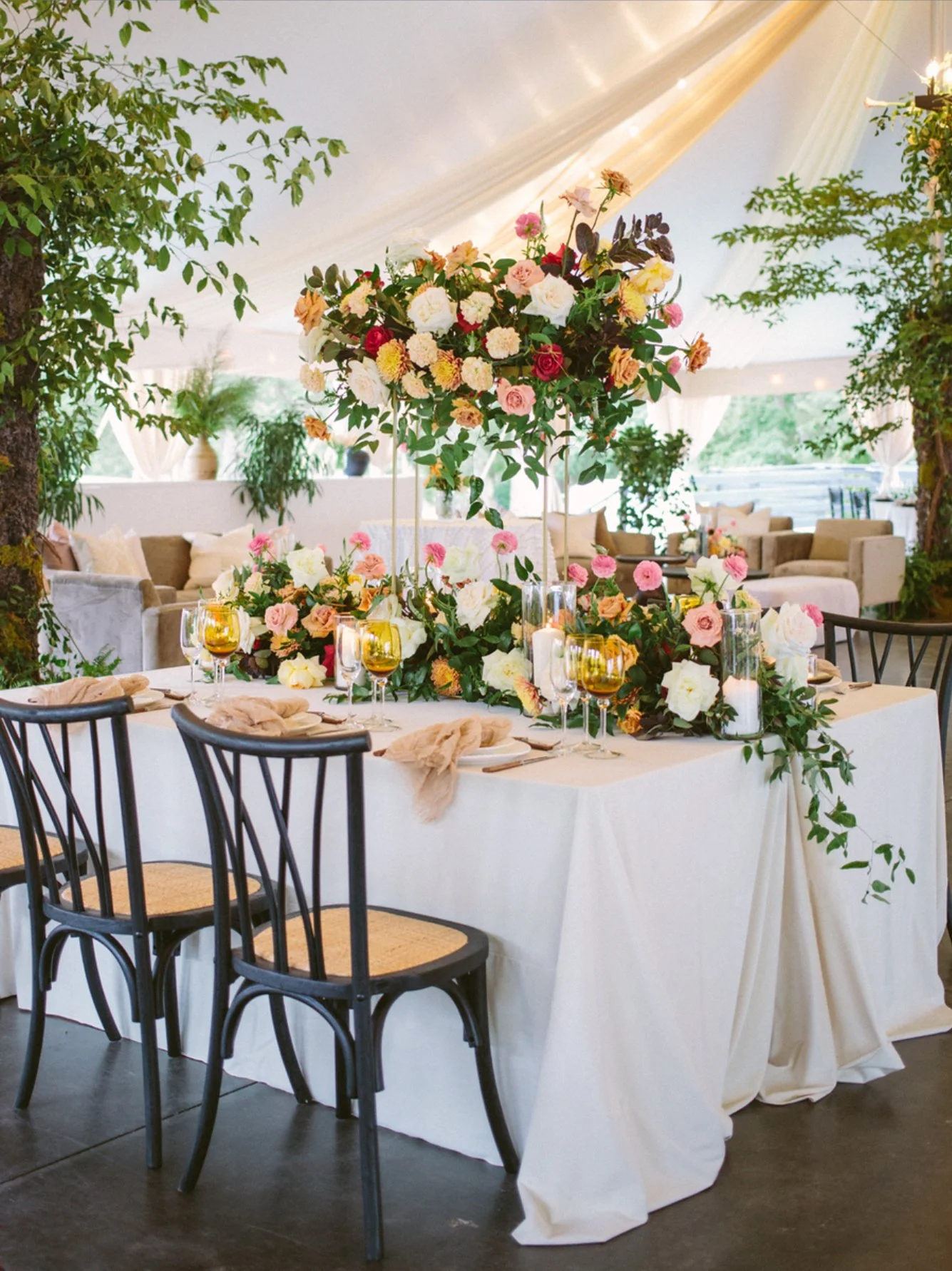 Luxury tent wedding flowers