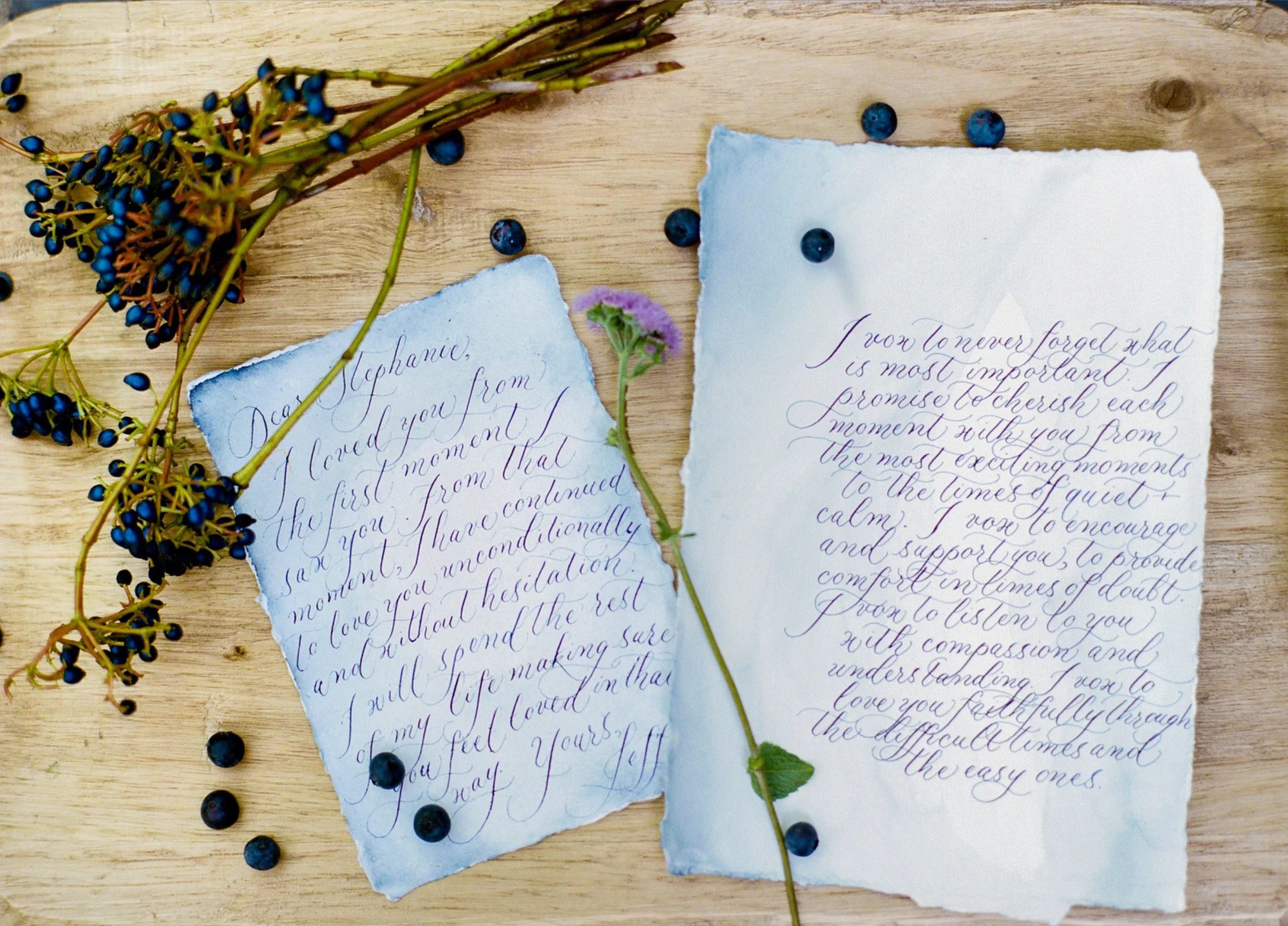 Wedding vows in calligraphy