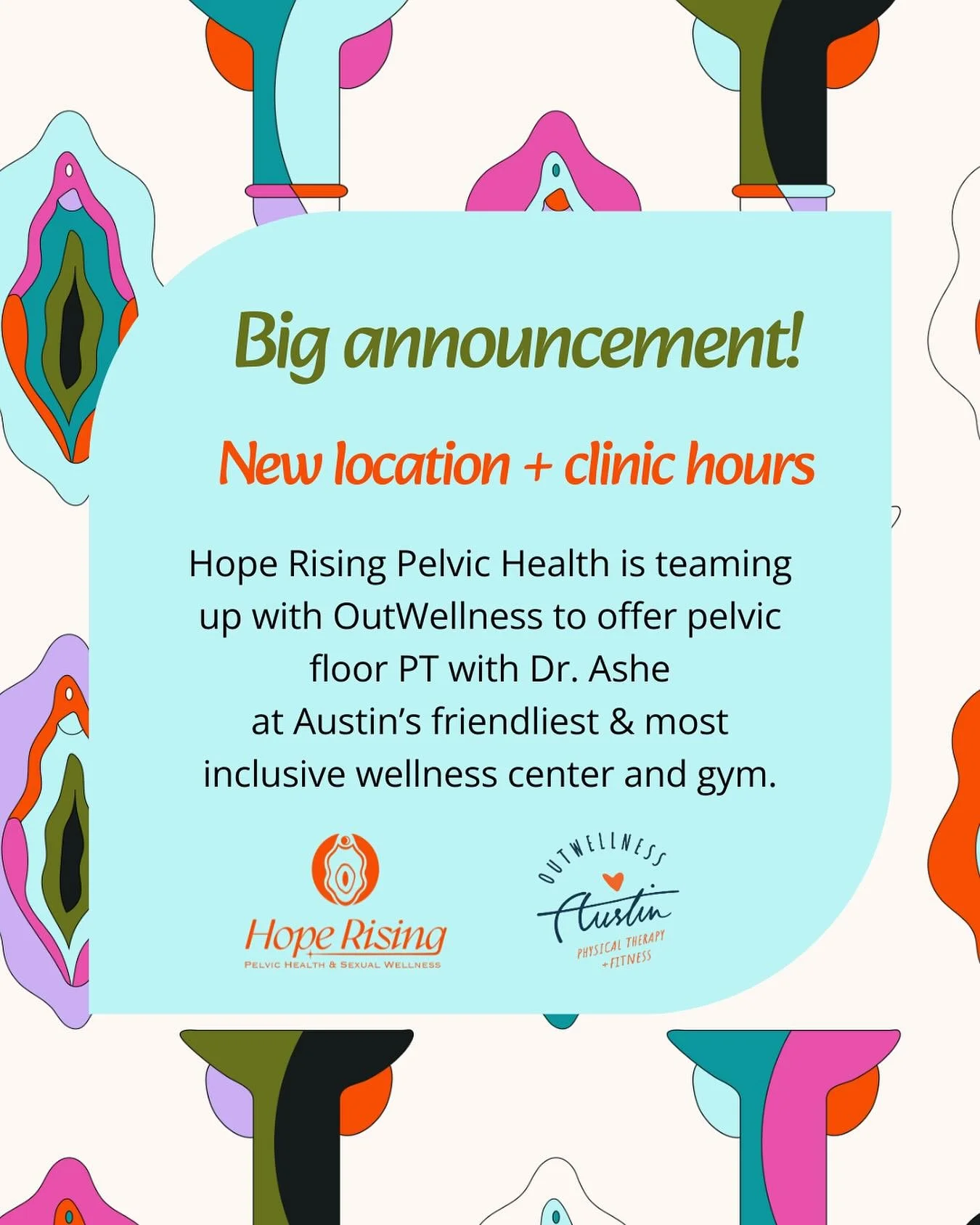 We&rsquo;re thrilled to share that Hope Rising Pelvic Health is expanding access! Starting October 8th, Dr. Ashe will be offering dedicated pelvic floor physical therapy hours at @outwellnessatx &mdash;Austin&rsquo;s premier inclusive wellness center